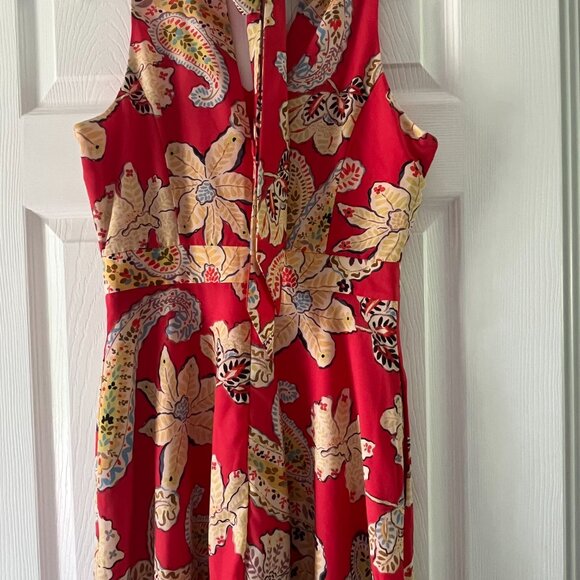 Long Flowy Tahari Red Floral & Paisley Sleeveless Dress Size 2 - Picture 5 of 5